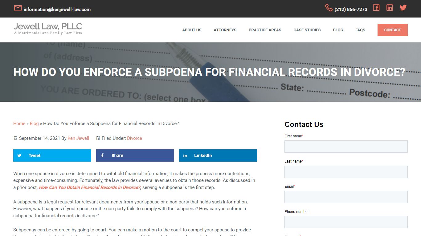 How Do You Enforce a Subpoena for Financial Records in Divorce?